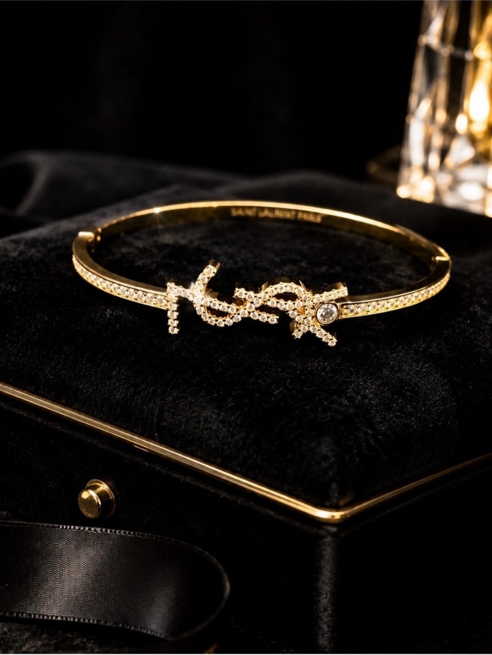 Gold Crystal YSL Script Logo Bangle